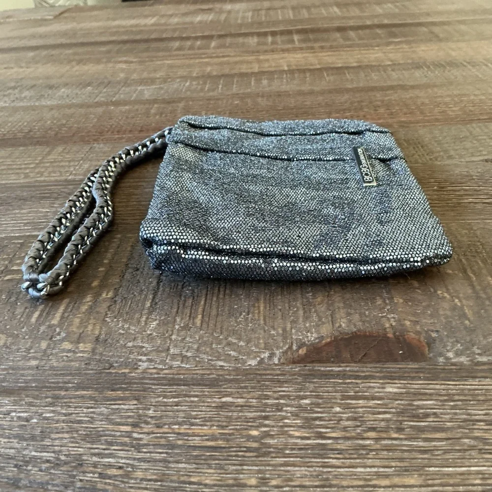 BCBGeneration Women's Silver Blue Glitter Pleated Clutch w/ Wristlet
